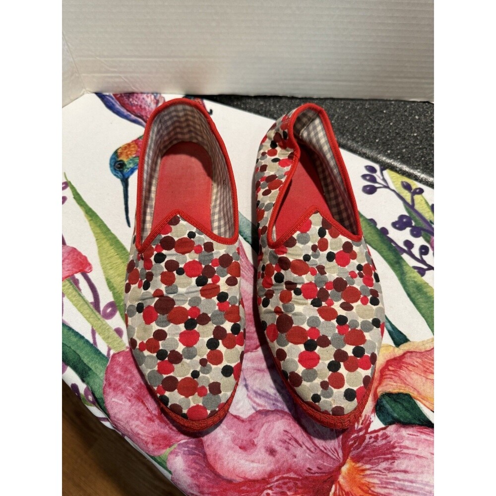 Pied a Terre  Red Gray Black Burgundy Dots Furlane Slipper with Tire Sole Sz 40